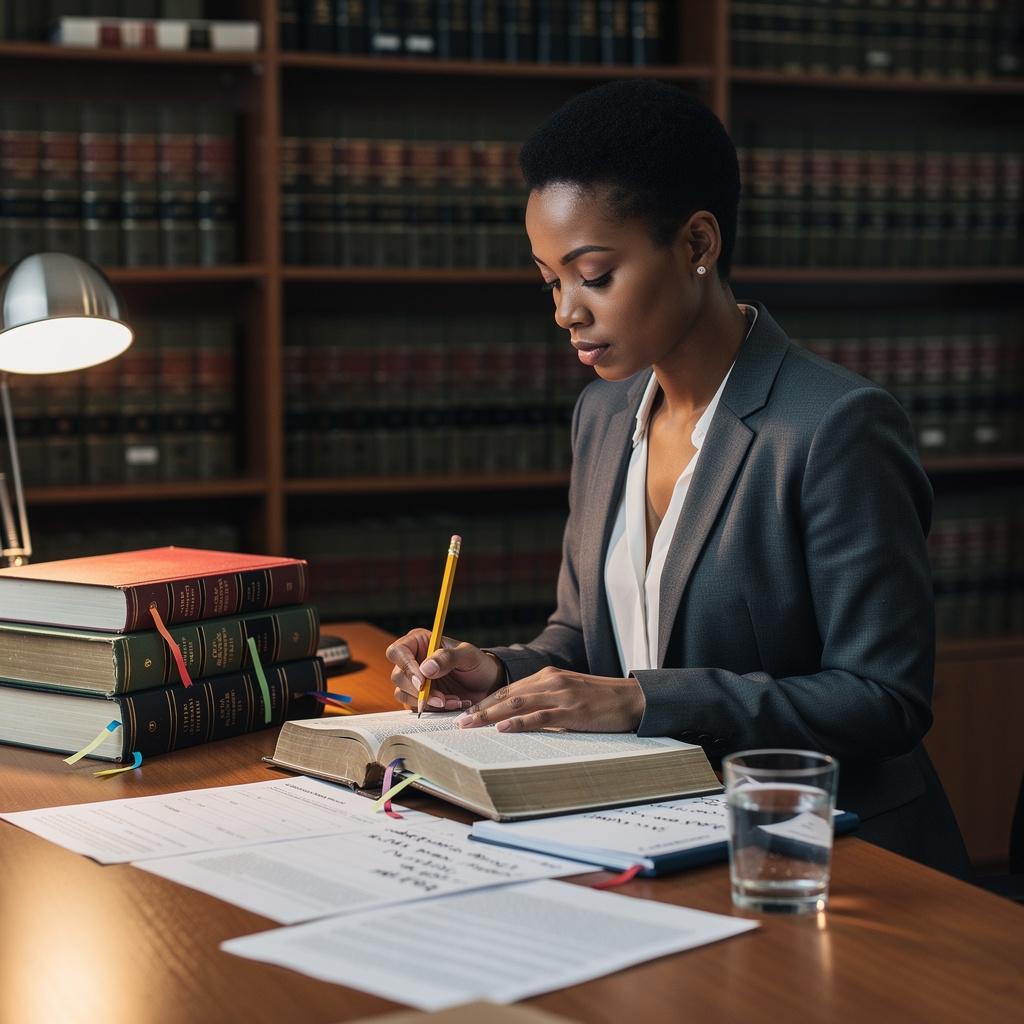 Profesional revisando documentos legales relacionados con franquicias en México en escritorio con libros de derecho